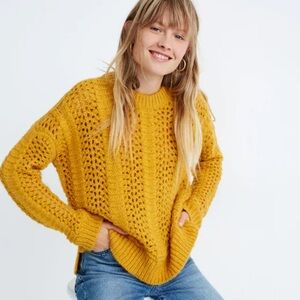 Madewell Windemere Pointelle Pullover Sweater in Golden Sunset Yellow Size Small